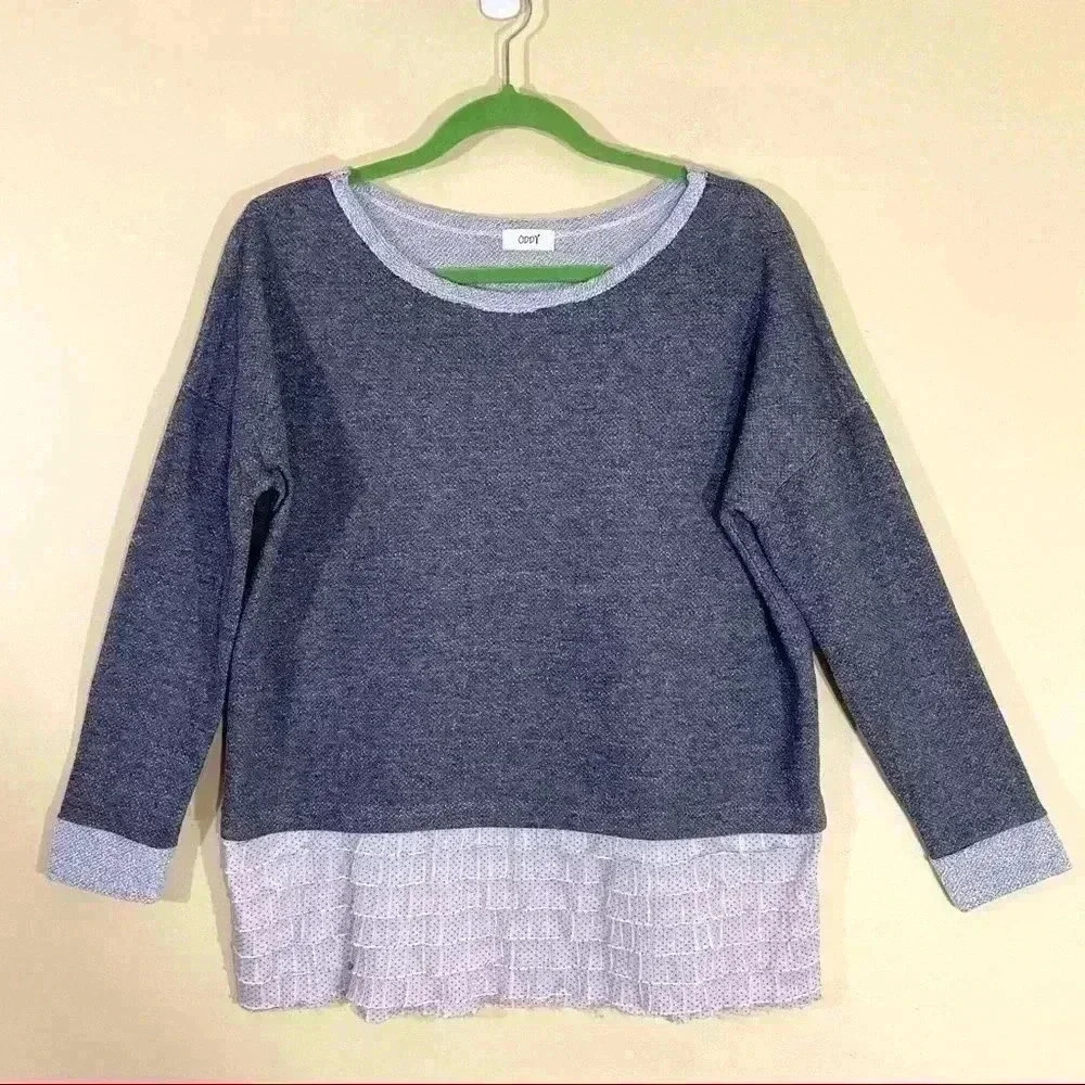 ODDY Gray Layered Tiered Polkadot Pullover Sweater